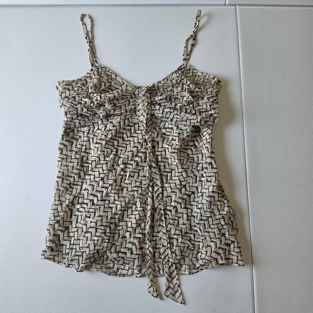 Y2K The Limited Tank Top Womens Small Beige Silk V Neck Tie Strap Geometric Cami